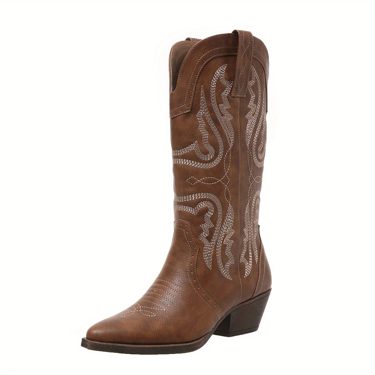Stivale texano plus size con ricamo serpente – slip‑on