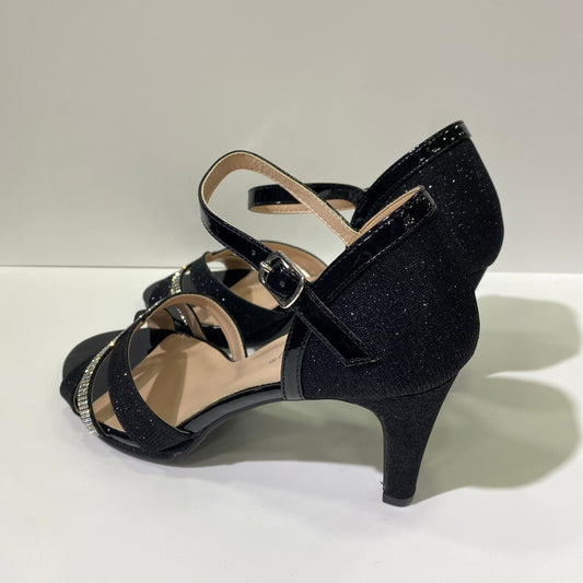 Sandali neri con tacco e brillantini