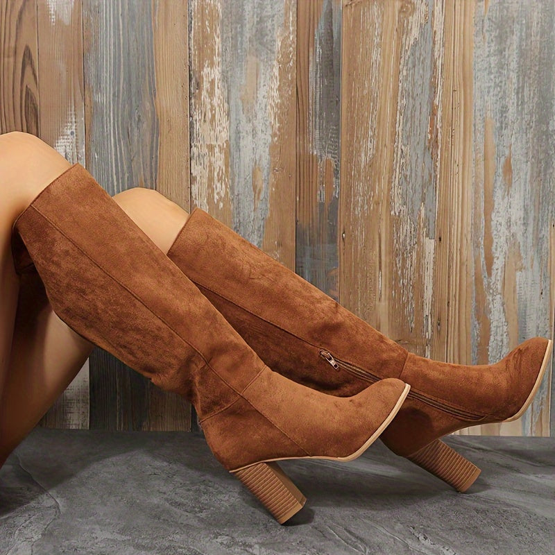 Elegant Women'S Boots, Classic And Elegant Ultra-High Heeled Knee-High Boots, Chunky Heel Zipper Side Boots, Solid Color Women'S Long Boots, Perfect As a Gift for Mom, Suitable for Spring And Autumn Wear, Stylish for Vacation