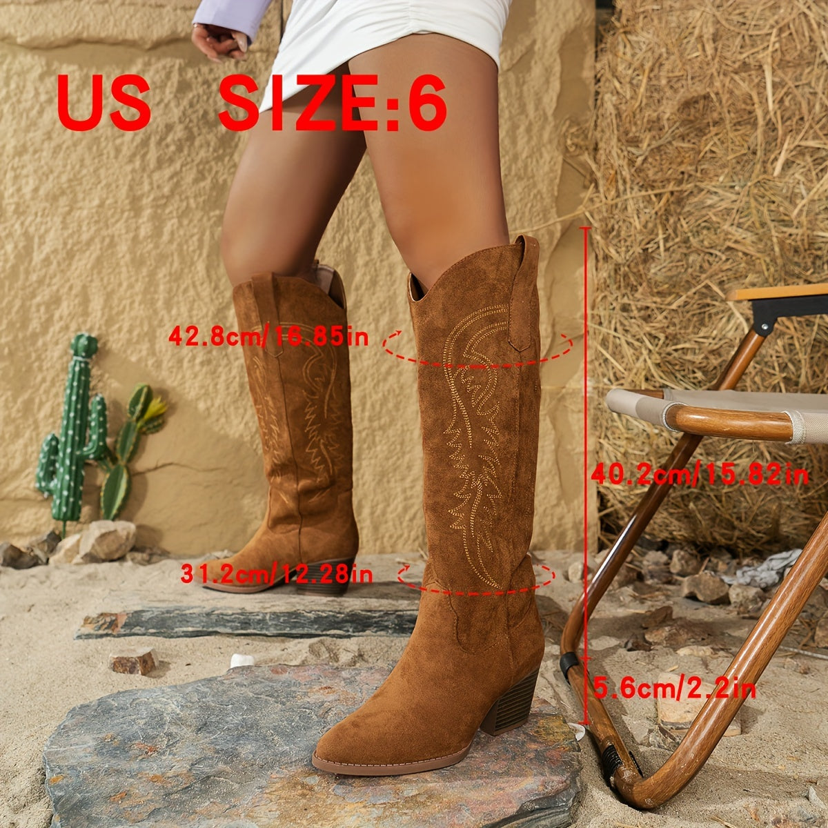Stivale texano ecoCamoscio con punta affusolata – slip‑on, tacco chunky