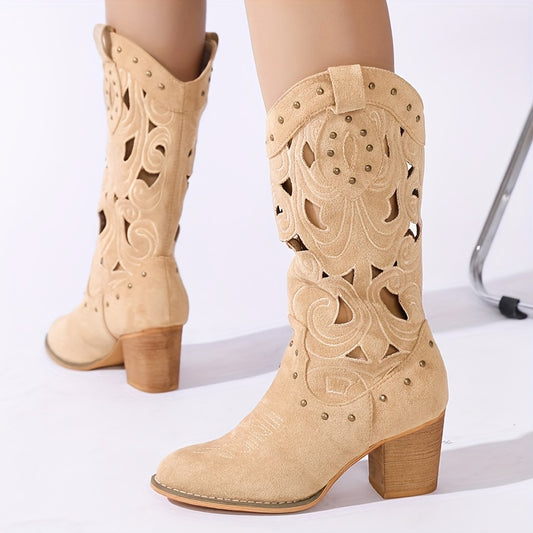 Stivale texano traforato con ricami – tacco medio