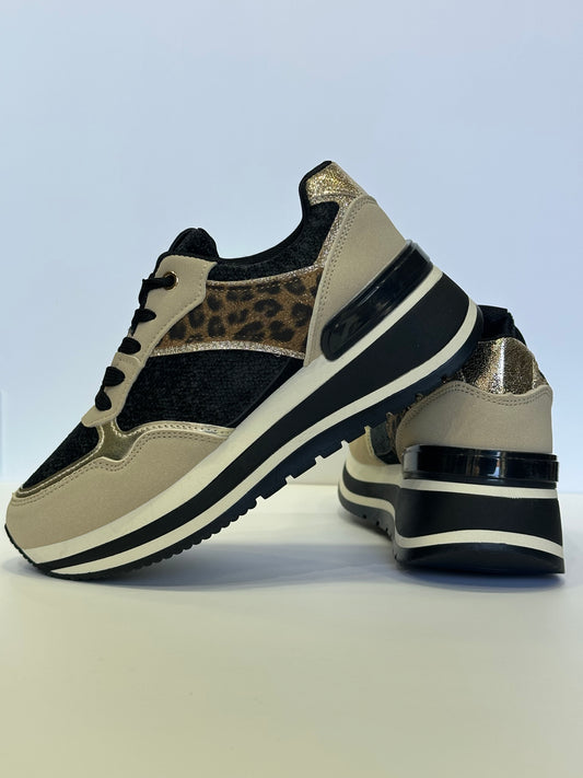 GIULIA – sneakers beige leopard con para alta