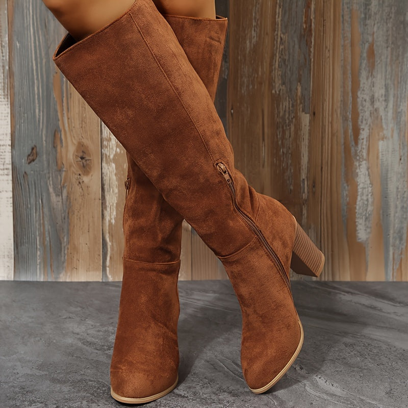 Elegant Women'S Boots, Classic And Elegant Ultra-High Heeled Knee-High Boots, Chunky Heel Zipper Side Boots, Solid Color Women'S Long Boots, Perfect As a Gift for Mom, Suitable for Spring And Autumn Wear, Stylish for Vacation