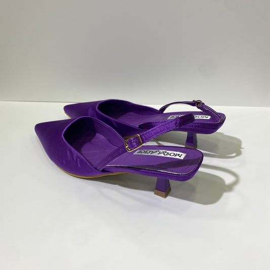 Sandali viola in raso tacco a rocchetto