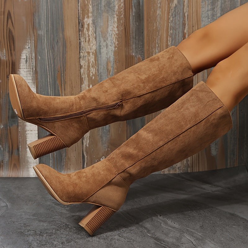 Elegant Women'S Boots, Classic And Elegant Ultra-High Heeled Knee-High Boots, Chunky Heel Zipper Side Boots, Solid Color Women'S Long Boots, Perfect As a Gift for Mom, Suitable for Spring And Autumn Wear, Stylish for Vacation