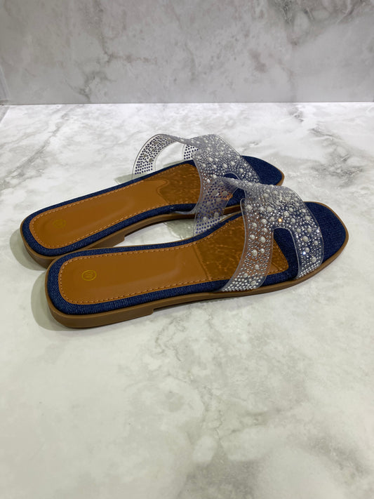 Ciabattina effetto jeans e trasparente