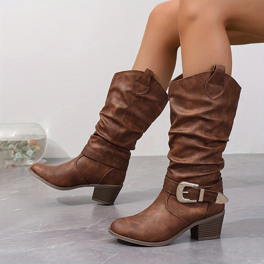 Stivale texano slip-on con fibbia – tacco medio e punta tonda