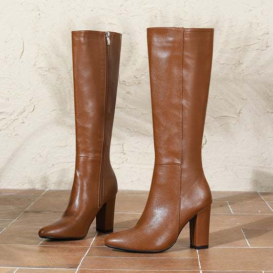 Stivale in ecopelle marrone a punta – tacco block