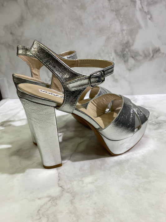 Sandalo con tacco argento