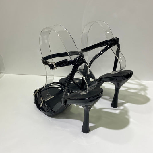 Sandali chiusura brillantini in vernice nera