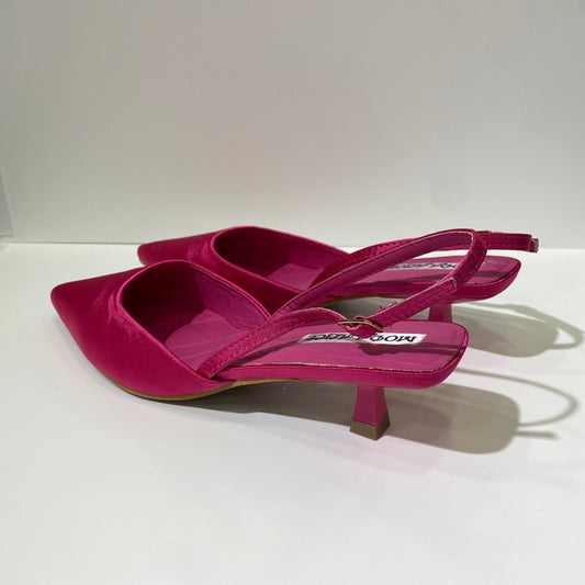 Sandali fucsia in raso tacco a rocchetto