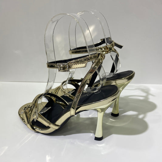 Sandali chiusura brillantini in vernice oro