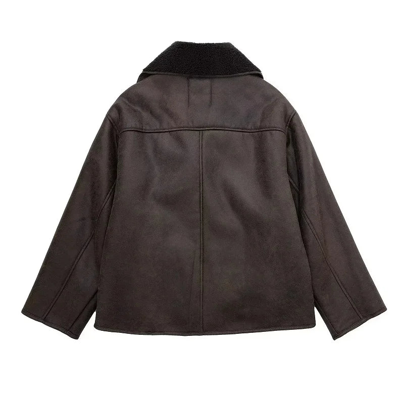 Giacca Plush Demi-stagione in ecopelle e misto lana