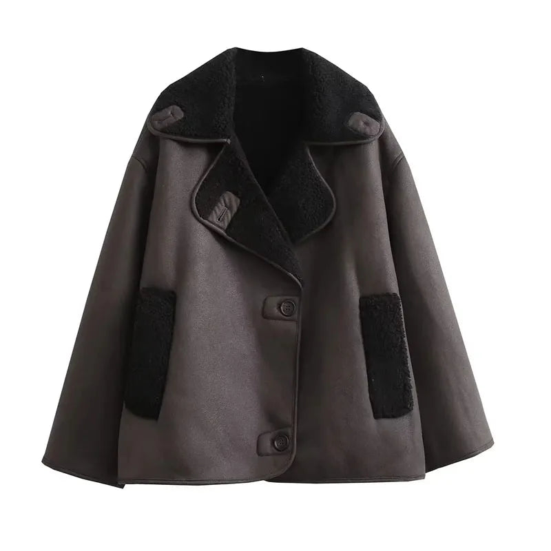 Giacca Plush Demi-stagione in ecopelle e misto lana
