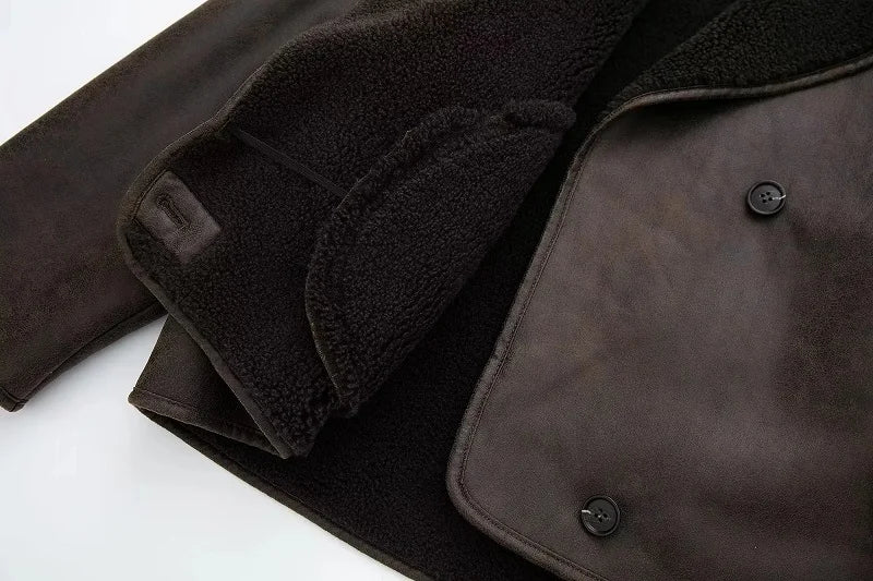 Giacca Plush Demi-stagione in ecopelle e misto lana