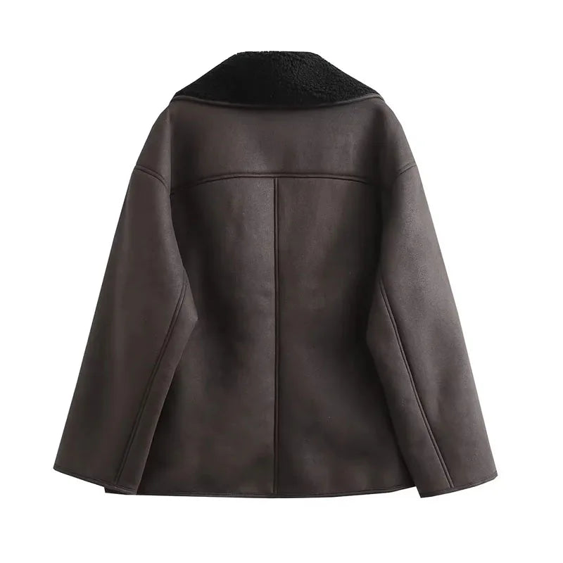 Giacca Plush Demi-stagione in ecopelle e misto lana