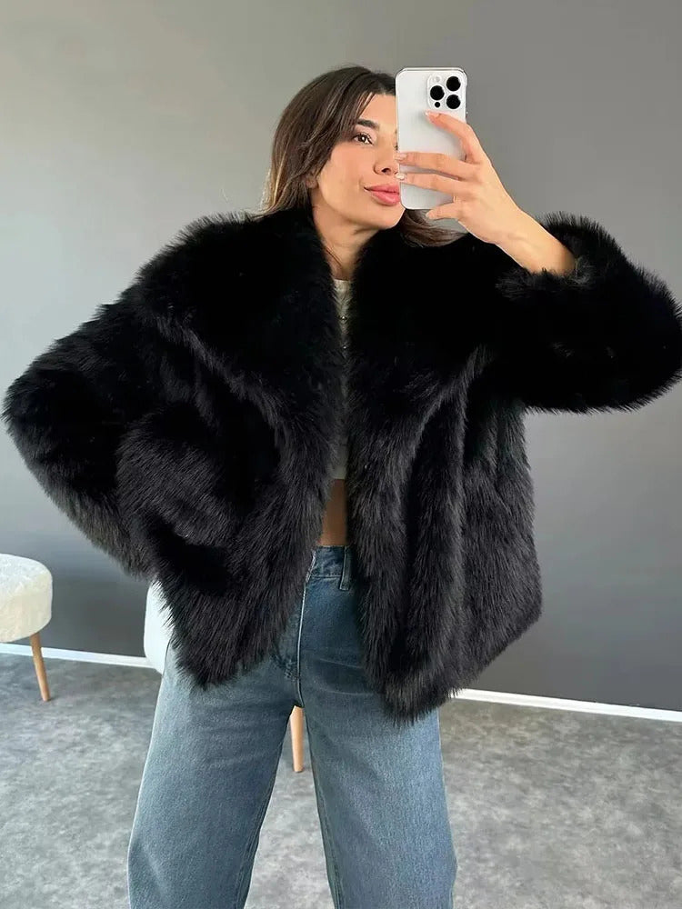 Giacca pelliccia donna lunga con collo ampio