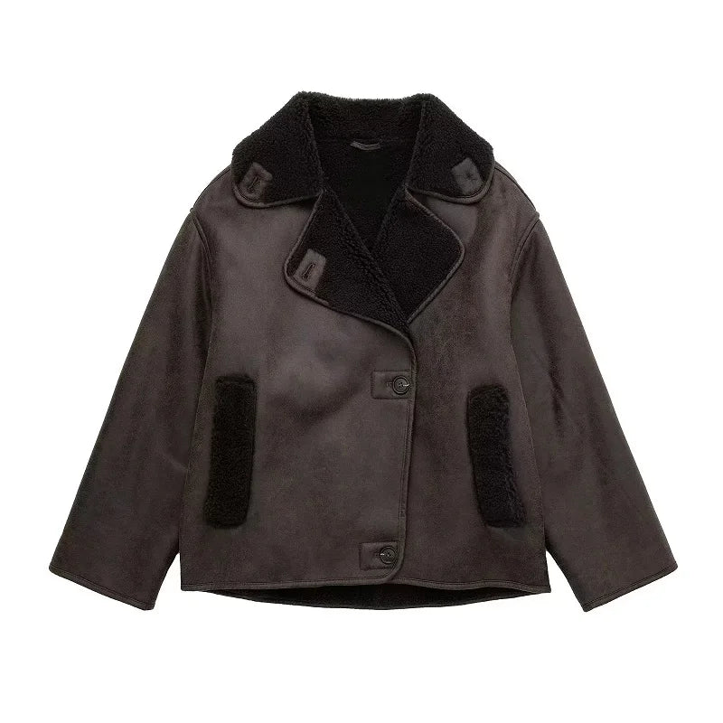 Giacca Plush Demi-stagione in ecopelle e misto lana
