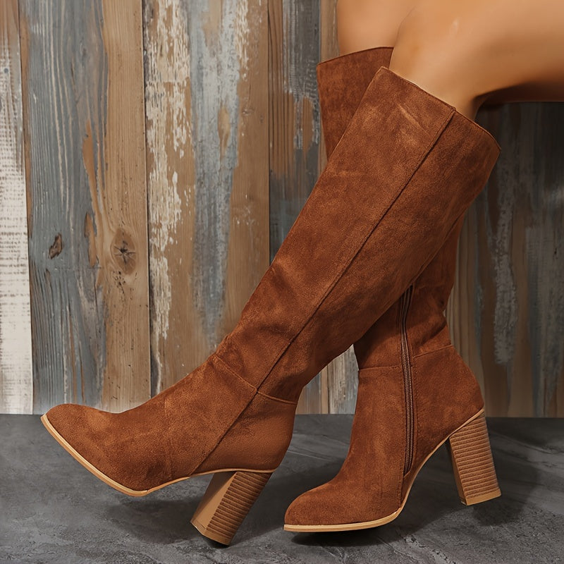 Elegant Women'S Boots, Classic And Elegant Ultra-High Heeled Knee-High Boots, Chunky Heel Zipper Side Boots, Solid Color Women'S Long Boots, Perfect As a Gift for Mom, Suitable for Spring And Autumn Wear, Stylish for Vacation