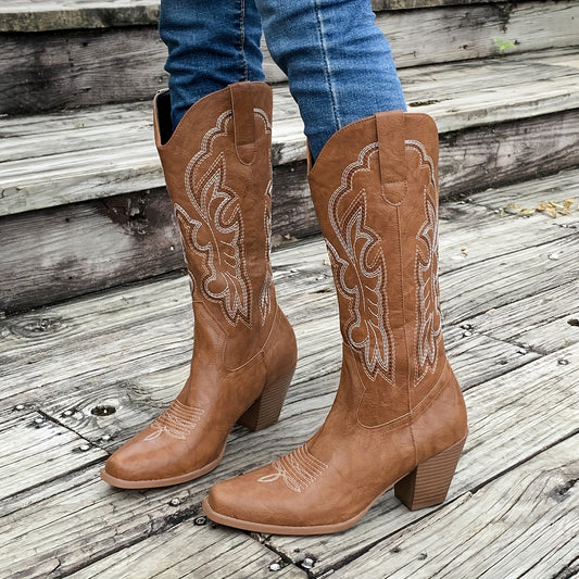 Stivale texano slip‑on monocromatico – tacco chunky, punta tonda