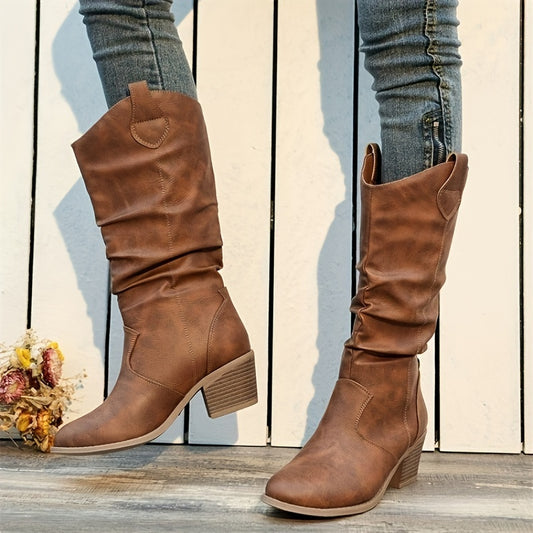 Stivale texano slip‑on – tacco chunky punta tonda