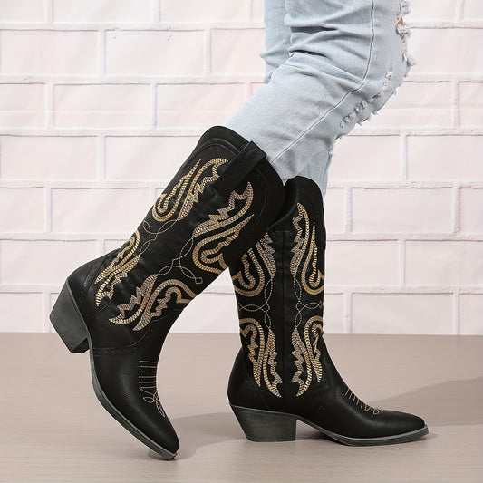 Stivale texano plus size con ricamo serpente – slip‑on