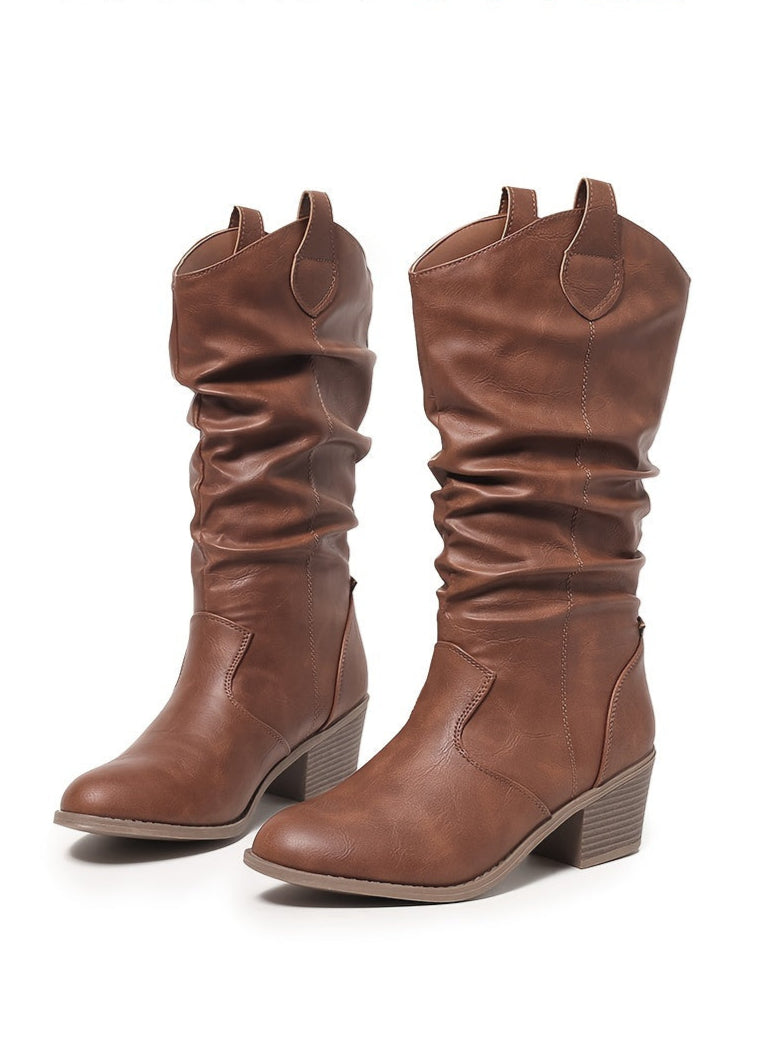 Stivale texano slip‑on – tacco chunky punta tonda