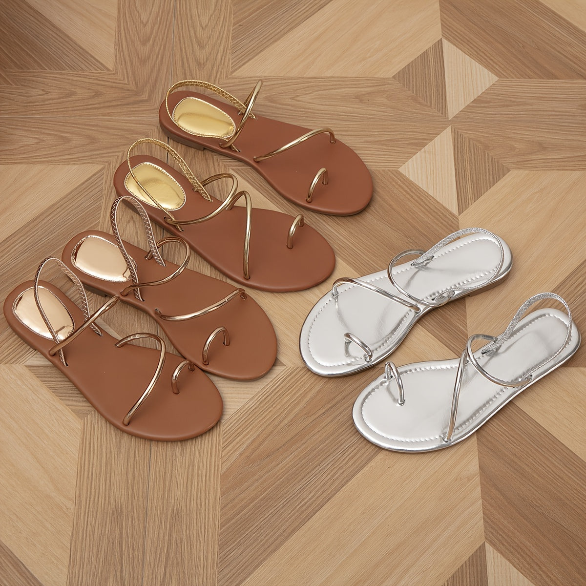 Women'S Toe Post Slingback Sandals, Comfortable Simple Outdoor Fashion Toe Post Design Spring Summer Flat Sandals for Women