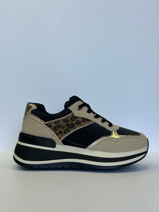 GIULIA – sneakers beige leopard con para alta