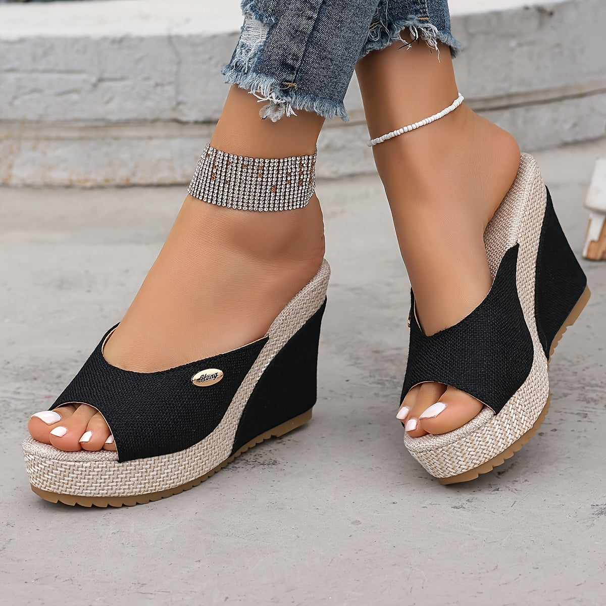 Zeppe Espadrillas Nere con Dettaglio Fibbia – Punta Aperta ZGS