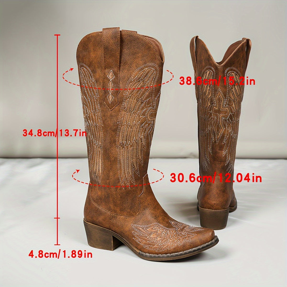 Stivale texano ricamo Angel Wings – slip‑on