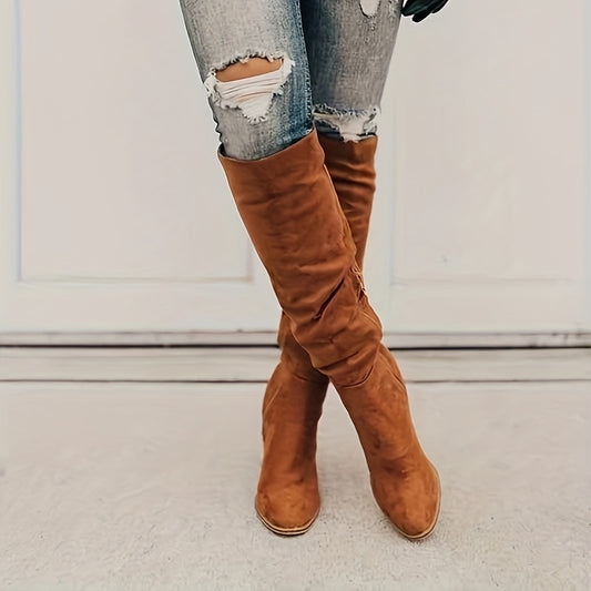Elegant Women'S Boots, Classic And Elegant Ultra-High Heeled Knee-High Boots, Chunky Heel Zipper Side Boots, Solid Color Women'S Long Boots, Perfect As a Gift for Mom, Suitable for Spring And Autumn Wear, Stylish for Vacation