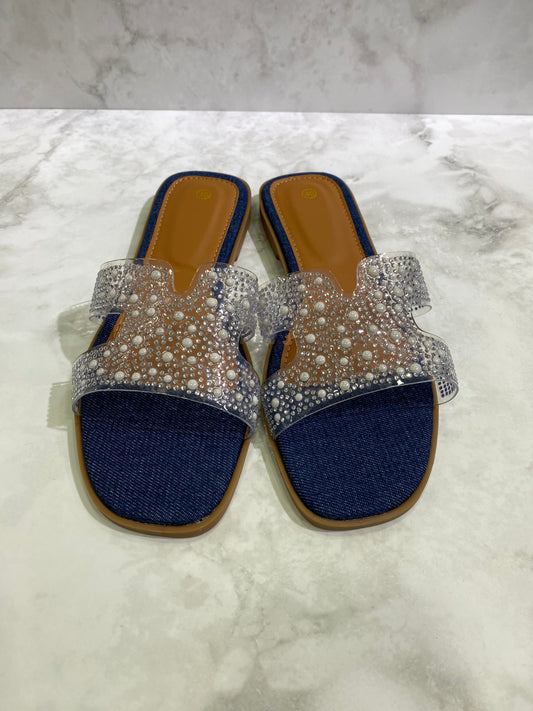 Ciabattina effetto jeans e trasparente