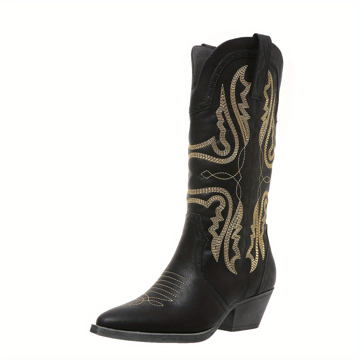 Stivale texano plus size con ricamo serpente – slip‑on