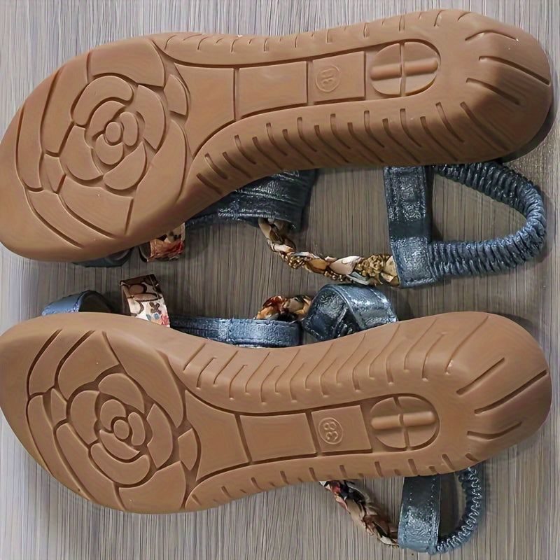 Women's Rhinestone Decor Wedge Sandals, Casual Open Toe Platform Sandals, Comfortable Elastic Band Sandals