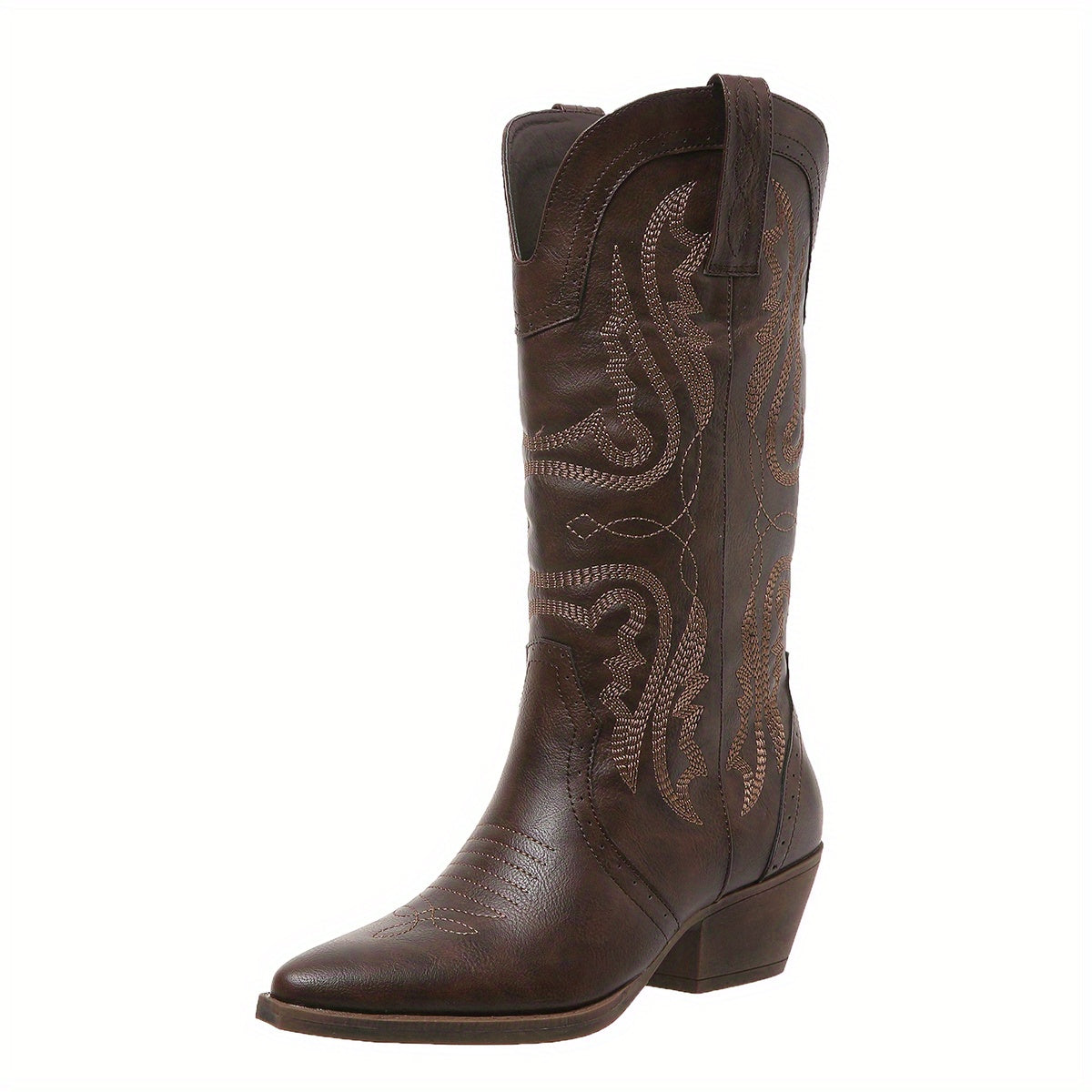 Stivale texano plus size con ricamo serpente – slip‑on