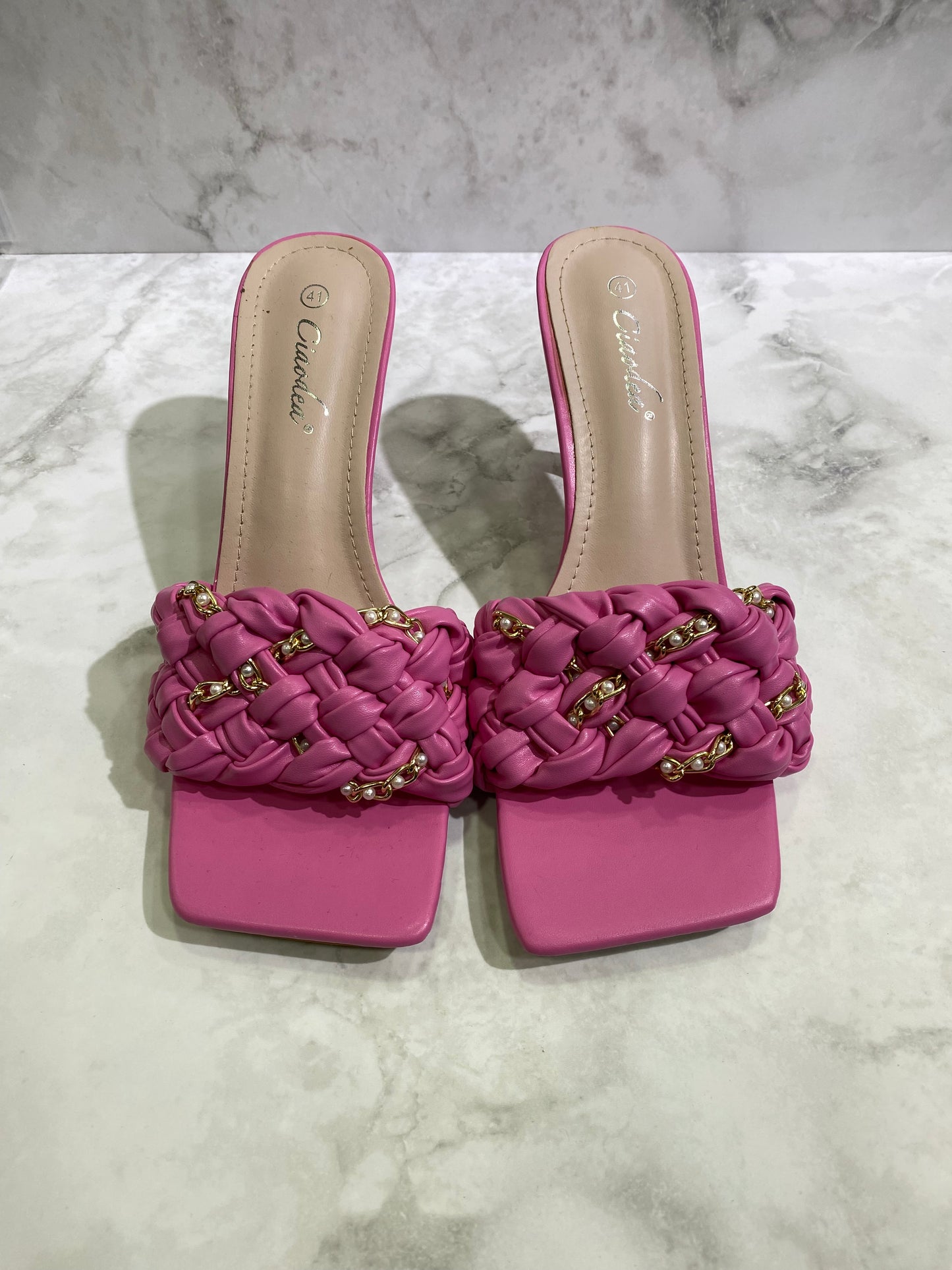 Ciabattina con tacco fucsia