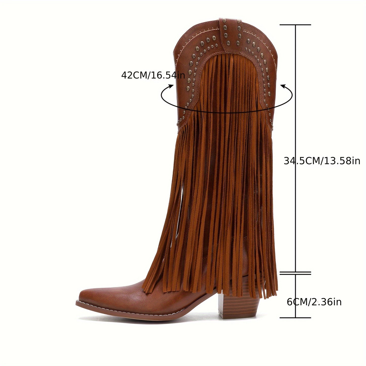 Stivale texano vintage con frange – punta tonda e zip