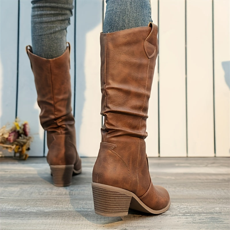 Stivale texano slip‑on – tacco chunky punta tonda