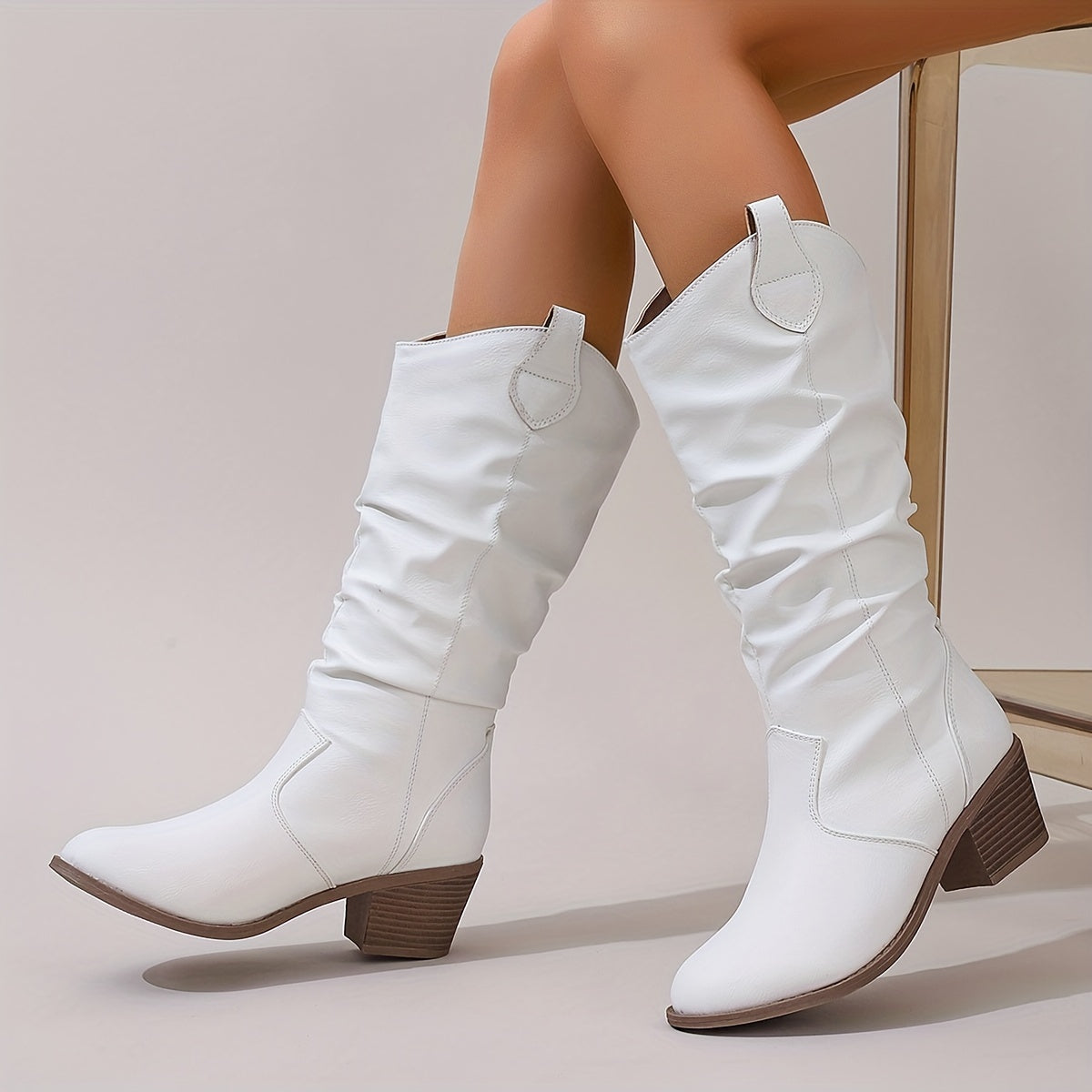 Stivale texano slip‑on – tacco chunky punta tonda