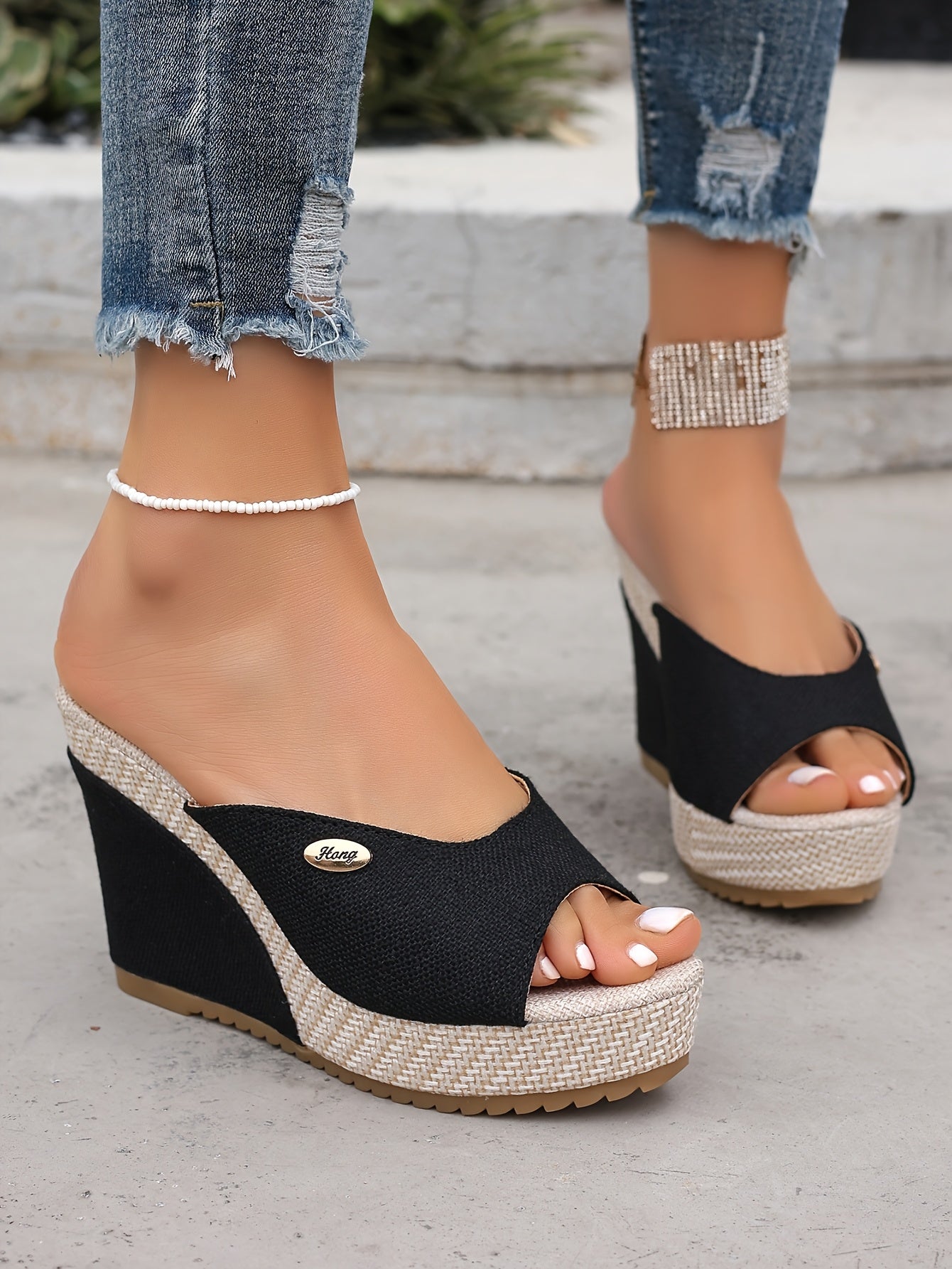 Zeppe Espadrillas Nere con Dettaglio Fibbia – Punta Aperta ZGS