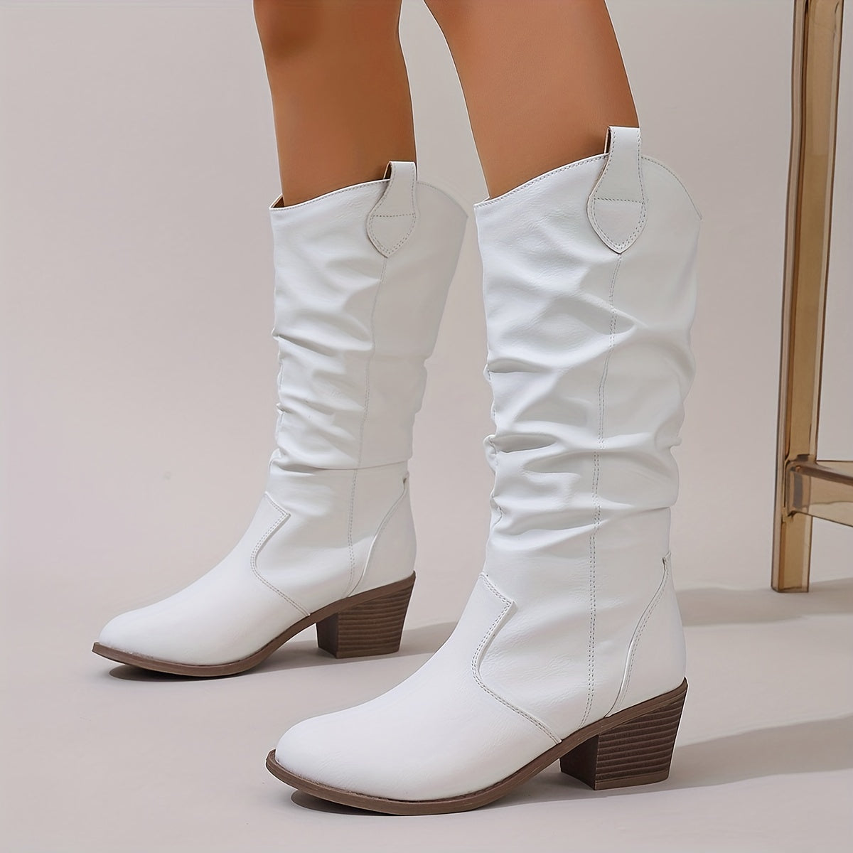 Stivale texano slip‑on – tacco chunky punta tonda