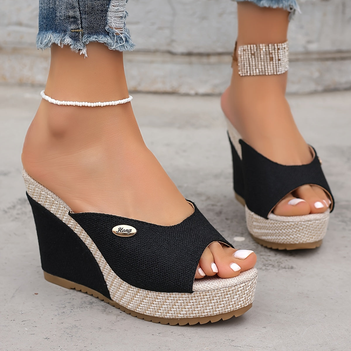 Zeppe Espadrillas Nere con Dettaglio Fibbia – Punta Aperta ZGS