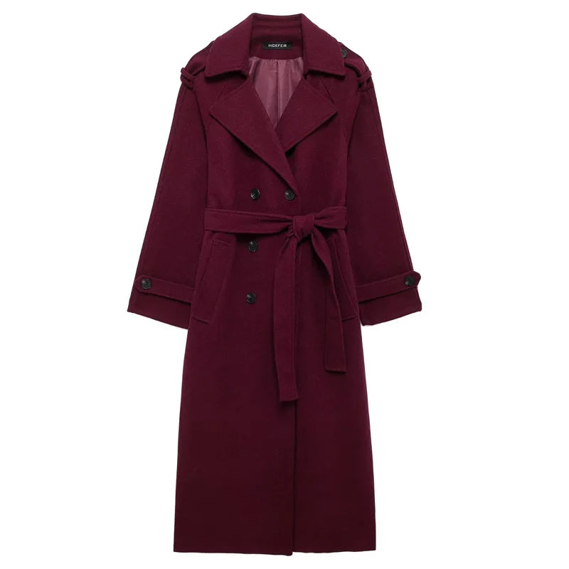 Cappotto trench lungo donna in tweed con doppiopetto