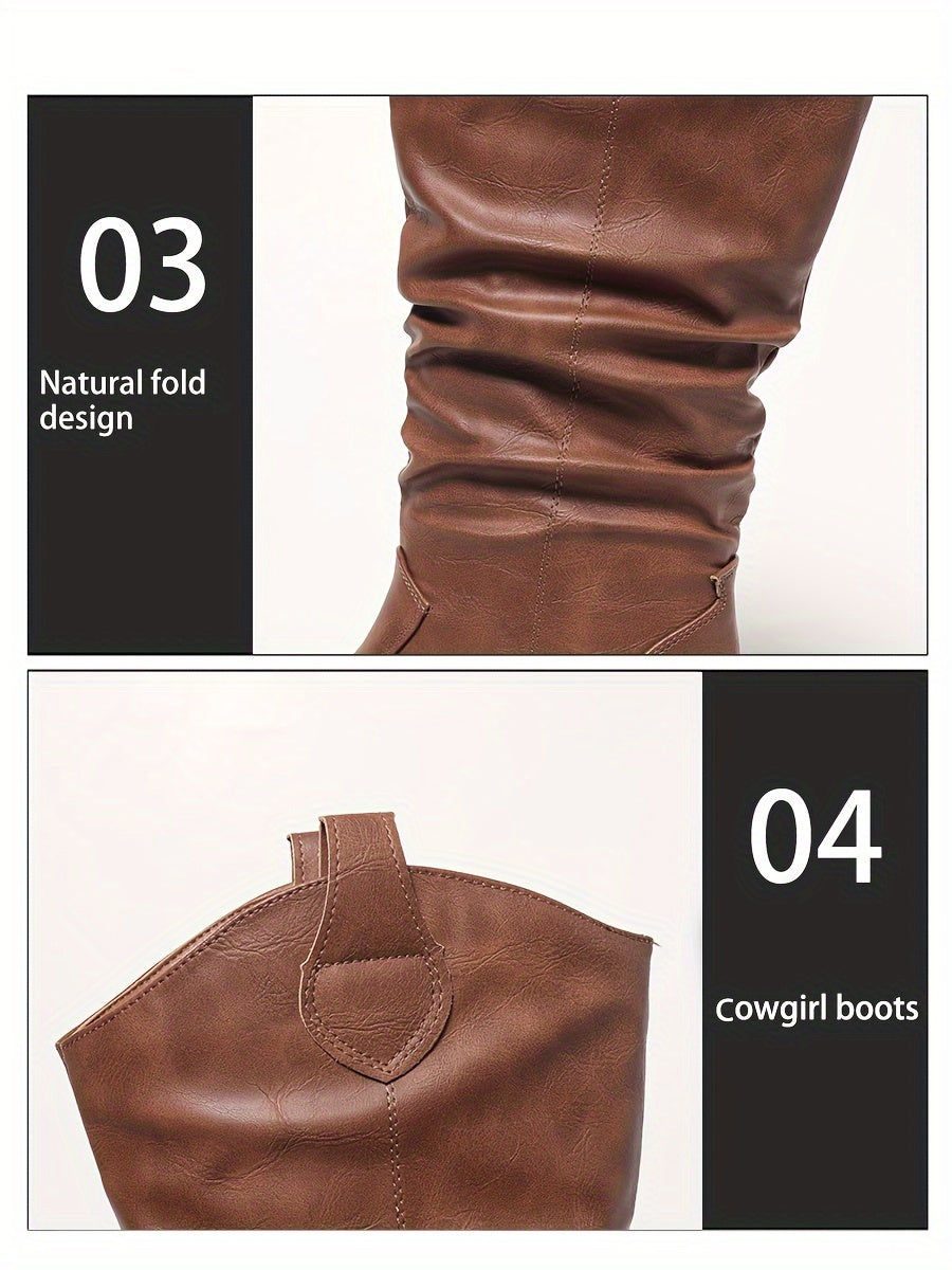 Stivale texano slip‑on – tacco chunky punta tonda
