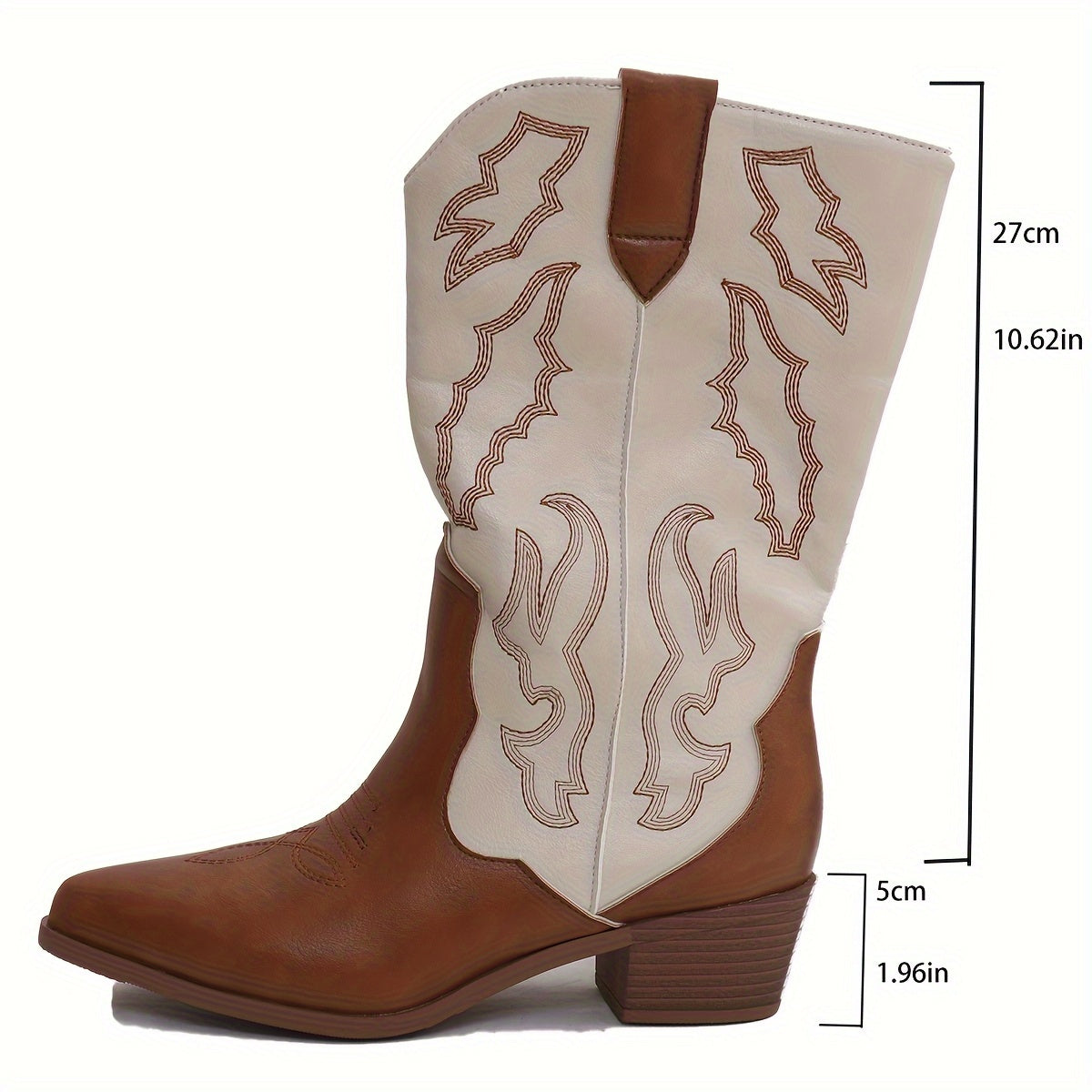 Women'S Western Cowboy Boots, Mid-Calf Pointed Toe with Chunky Heel, Elegant Slip-On Style in Brown, Comfortable for Music Festivals, Vacations, and Casual Wear, Music Festival Boots | Rugged Boot Design | Rubber Sole Boots