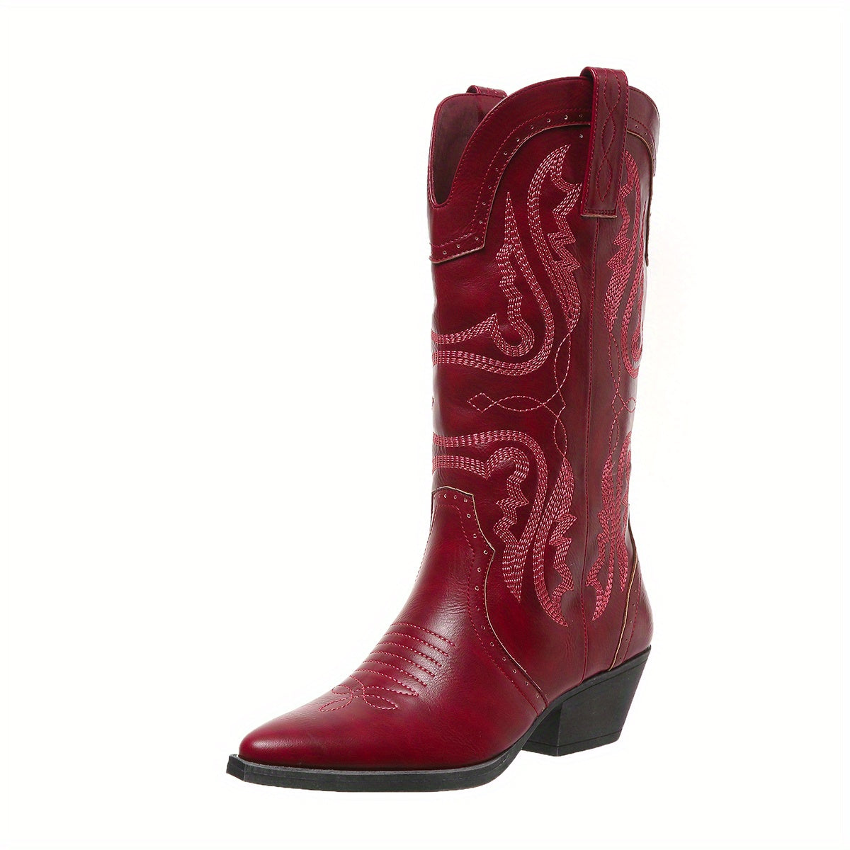 Stivale texano plus size con ricamo serpente – slip‑on