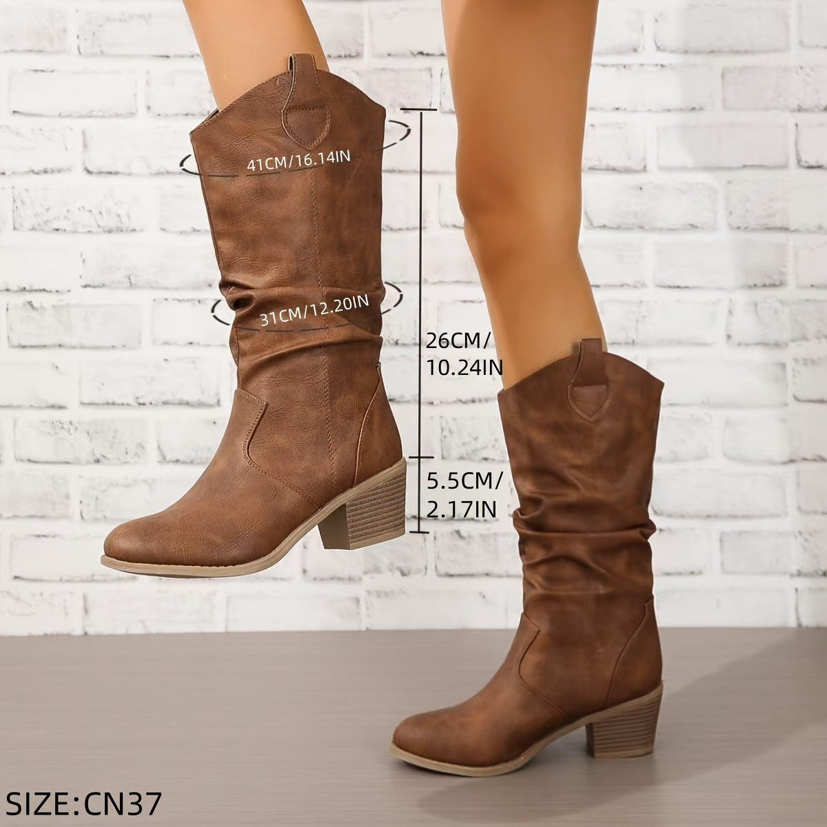 Stivale texano slip‑on – tacco chunky punta tonda