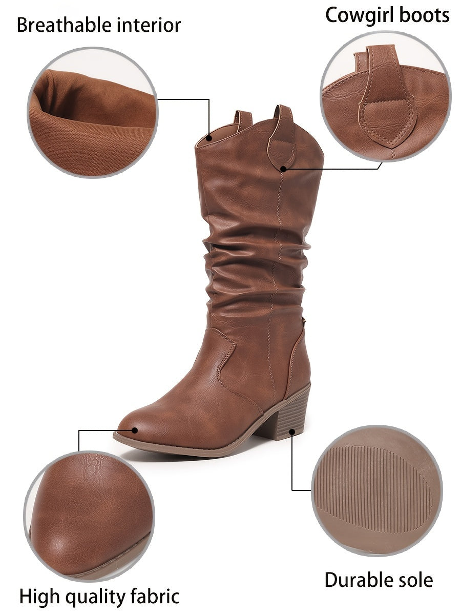 Stivale texano slip‑on – tacco chunky punta tonda