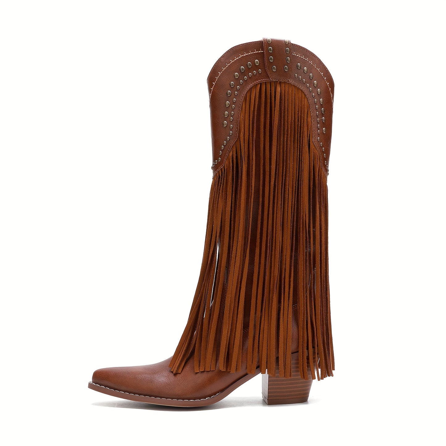 Stivale texano vintage con frange – punta tonda e zip
